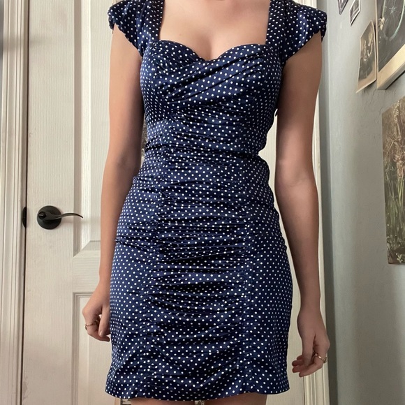 50s style blue polka dot guess dress